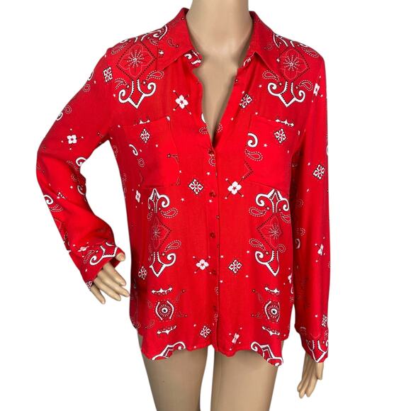 L'Agence Jacqueline Red Bandana Paisley Print Button Down Shirt SZ S - Picture 2 of 11